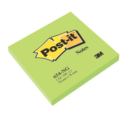 Post-it® 654 76x76mm 100lap neon neonzöld