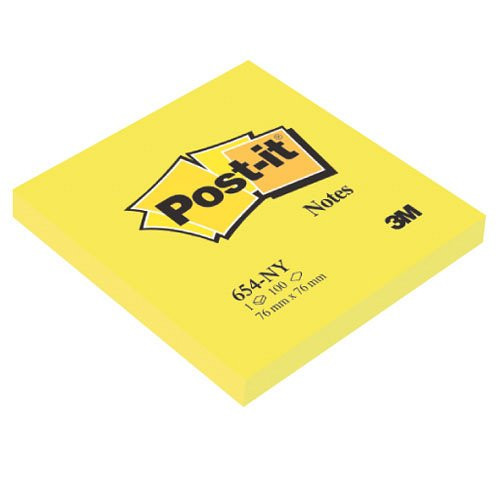 Post-it® 654 76x76mm 100lap neon neonsárga