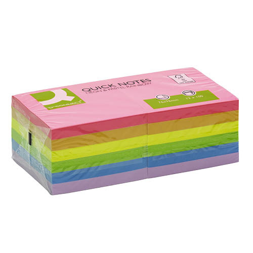 Öntapadós jegyzettömb 76x76mm 12x100lap Q-CONNECT KF10959 neon/pasztell rainbow mix 