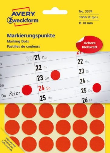 Etikett öntapadó 18mm 1056db jelölőpont Avery piros