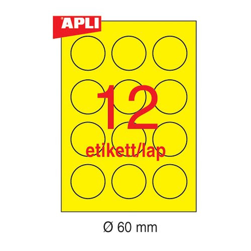 Körcímke, 60 mm átmérő, 240 etikett/csomag neonsárga