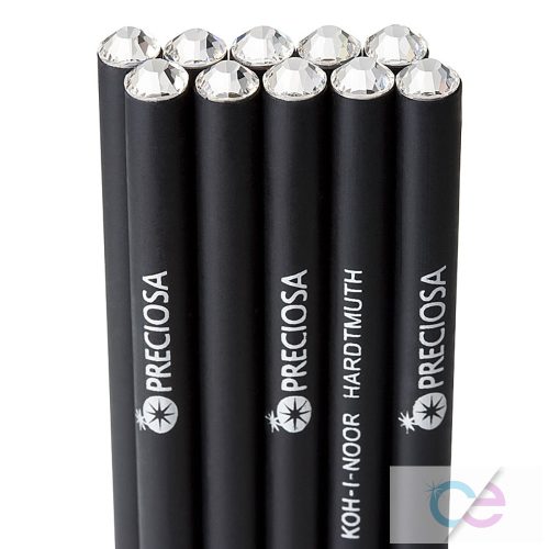 Pencil Preciosa-10pcs - KOOH-I-NOOR fekete testű ceruza fehér - PRECIOSA kristály kövekkel